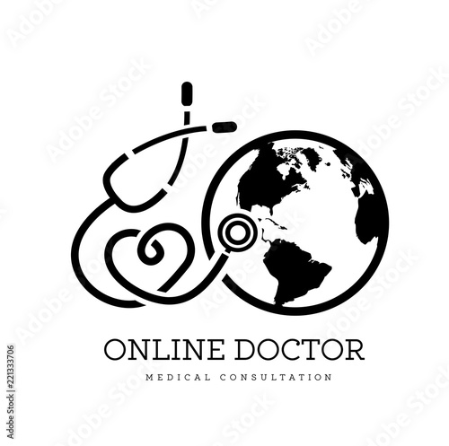 Sign in the form of a stethoscope in the shape of the heart and globe. Can be used as a logo for online medicine, telemedicine or earth day