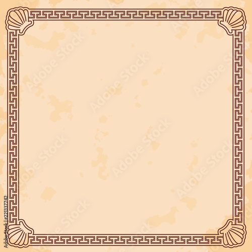 Ancient Greek beige background with the effect of aging with a frame around the edges.