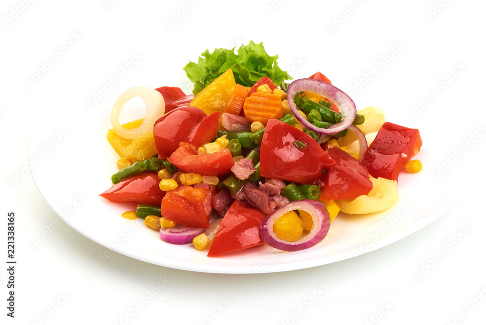 Healthy snack of assorted farm fresh roast vegetables in a white plate, isolated on white backgound. Healthy snack of assorted farm fresh roast vegetables in a white plate, isolated on white backgound.