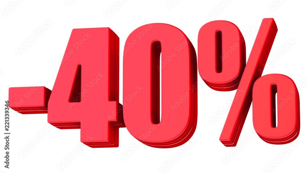 40 percent discount 3d animation red text symbol isolated on white background in 4k 40 percent discount 3d animation red text symbol isolated on white background in 4k