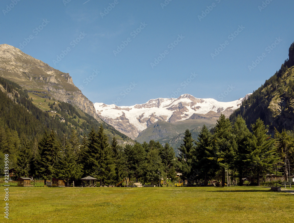 Panoramic view of Mount Rose in the Gressoney valley in summer