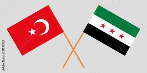 Crossed Syrian National Coalition and Turkey flags. Official colors. Correct proportion. Vector