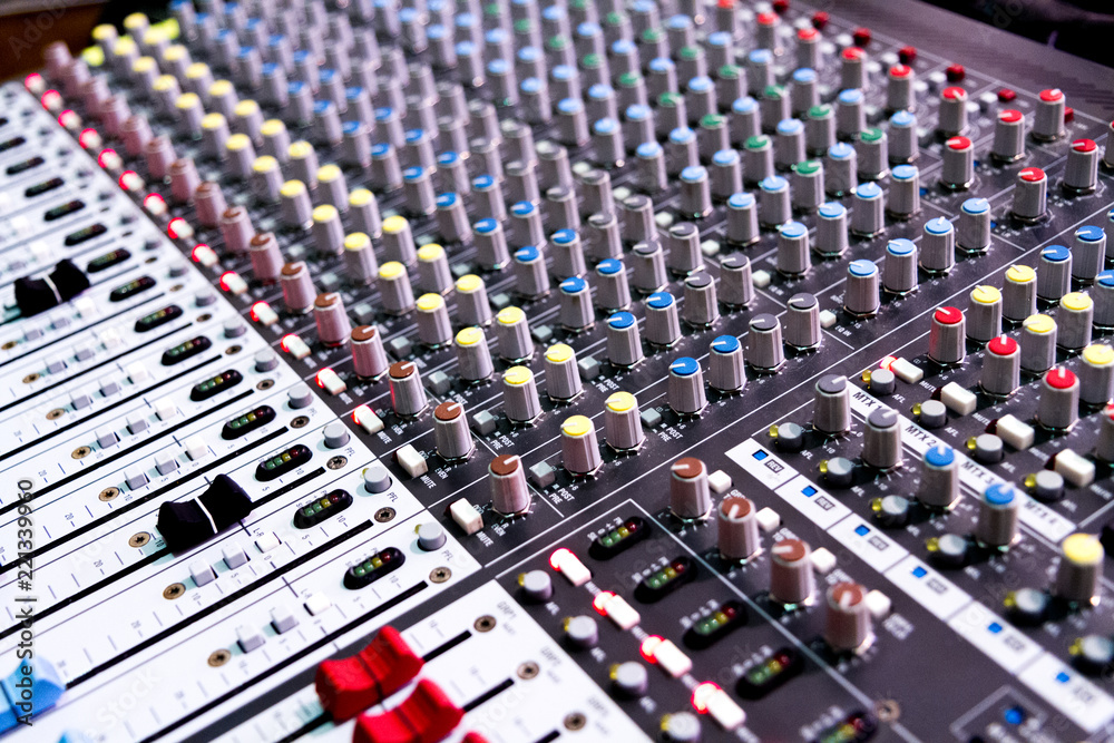 Analogue sound mixer. A close-up. Analogue sound mixer. A close-up.