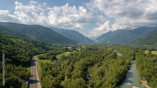 View of a river and a road running parallel