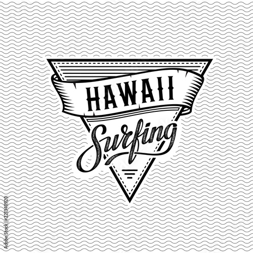 Hawaii Surfing Black and White. Vector illustration