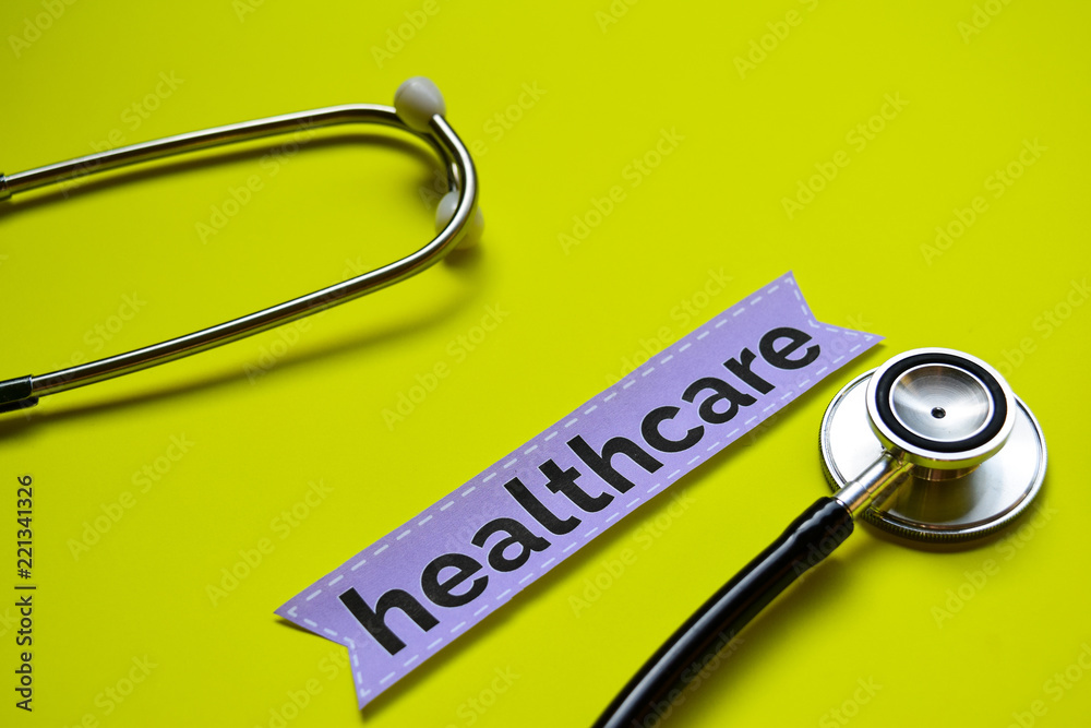 Healthcare with stethoscope concept inspiration on yellow background Healthcare with stethoscope concept inspiration on yellow background
