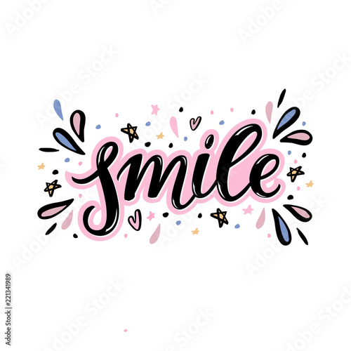 Smile Hand lettering word with handdrawn design elements