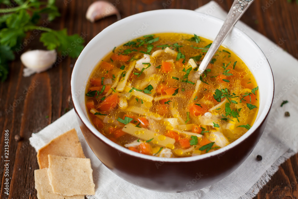 Homemade chicken soup with noodles Homemade chicken soup with noodles