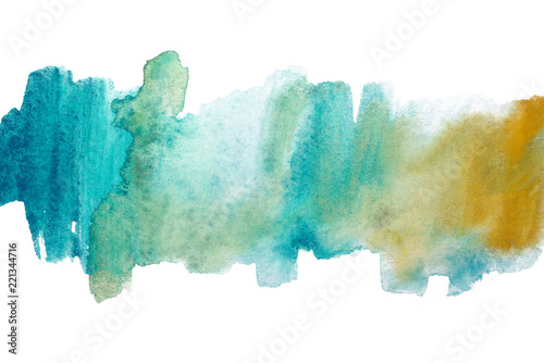 green yellow strip of watercolor with uneven abstract edges. for design with a place under the text for postcards posters © Alex