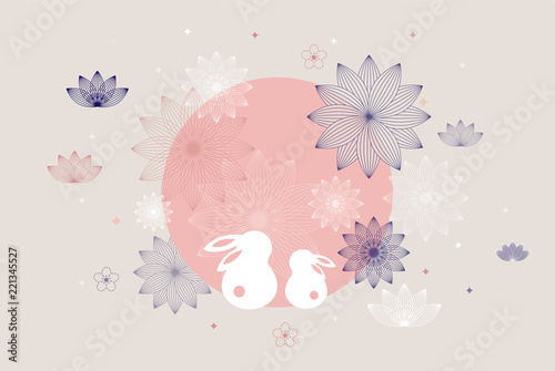 Happy Mid Autumn Festival. Chuseok, Chinese wording translation Mid Autumn. Vector banner, background and poster