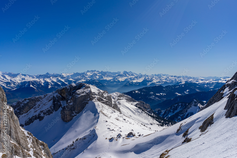 Scenery from top Mount Pilatus on a bright April Day