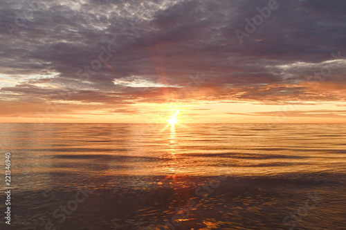 Majestic summer sunset over the Chudskoy lake