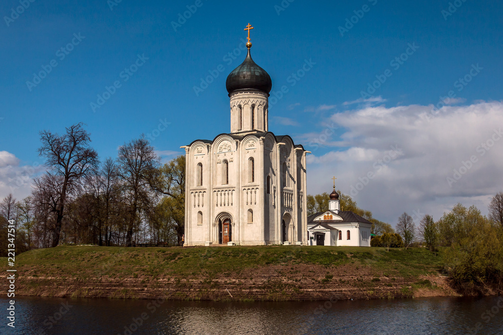 Limestone Russian Church of 12th century. Bogolyubovo, Vladimir region, Golden Ring. Russia
