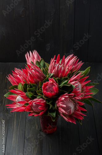 Bunch of red artichoke protea