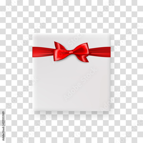 Holiday gift box with red satin bow