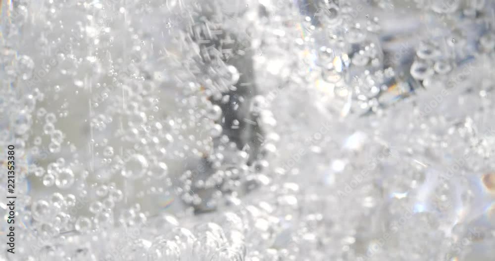 Close up bubble of soda water and ice Close up bubble of soda water and ice