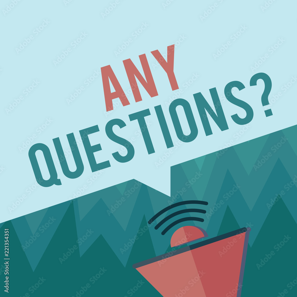 Obraz premium Conceptual hand writing showing Any Questions question. Business photo showcasing Asking for inquiry Interrogation Clarification.