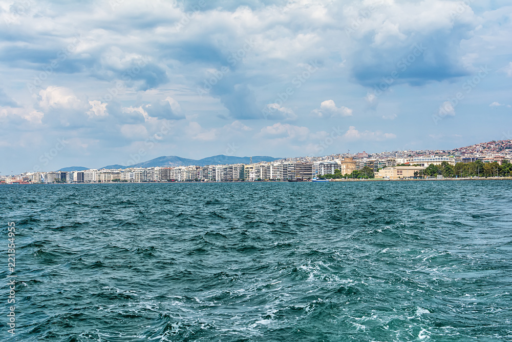Thessaloniki, Greece - August 16, 2018: View of Thessaloniki from the sea