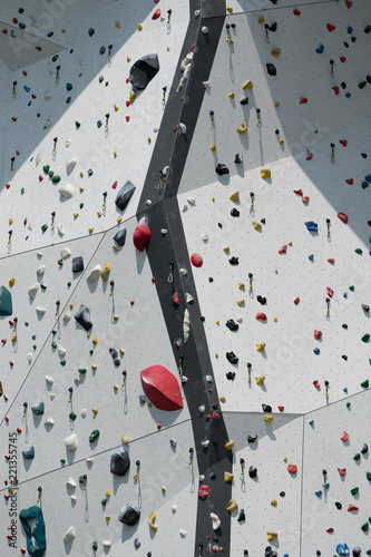 Climbing wall with colorful rocks