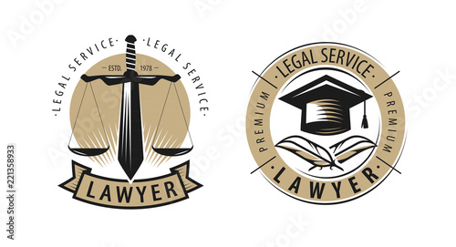 Lawyer, law office logo or label. Legal services, justice symbol. Vector