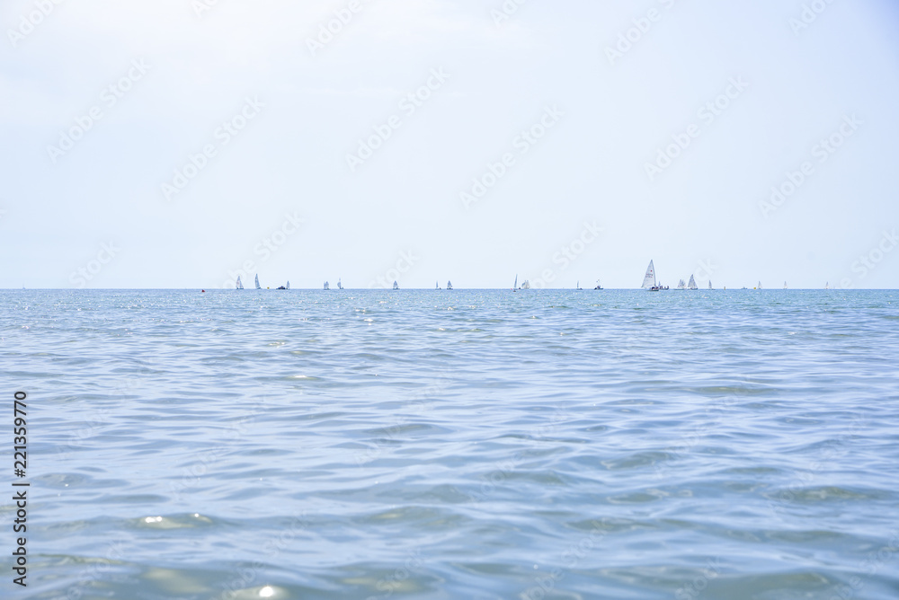 Obraz premium Mediterranean Sea. Sailboats on the horizon