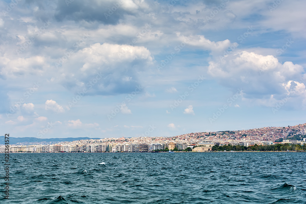 Thessaloniki, Greece - August 16, 2018: View of Thessaloniki from the sea