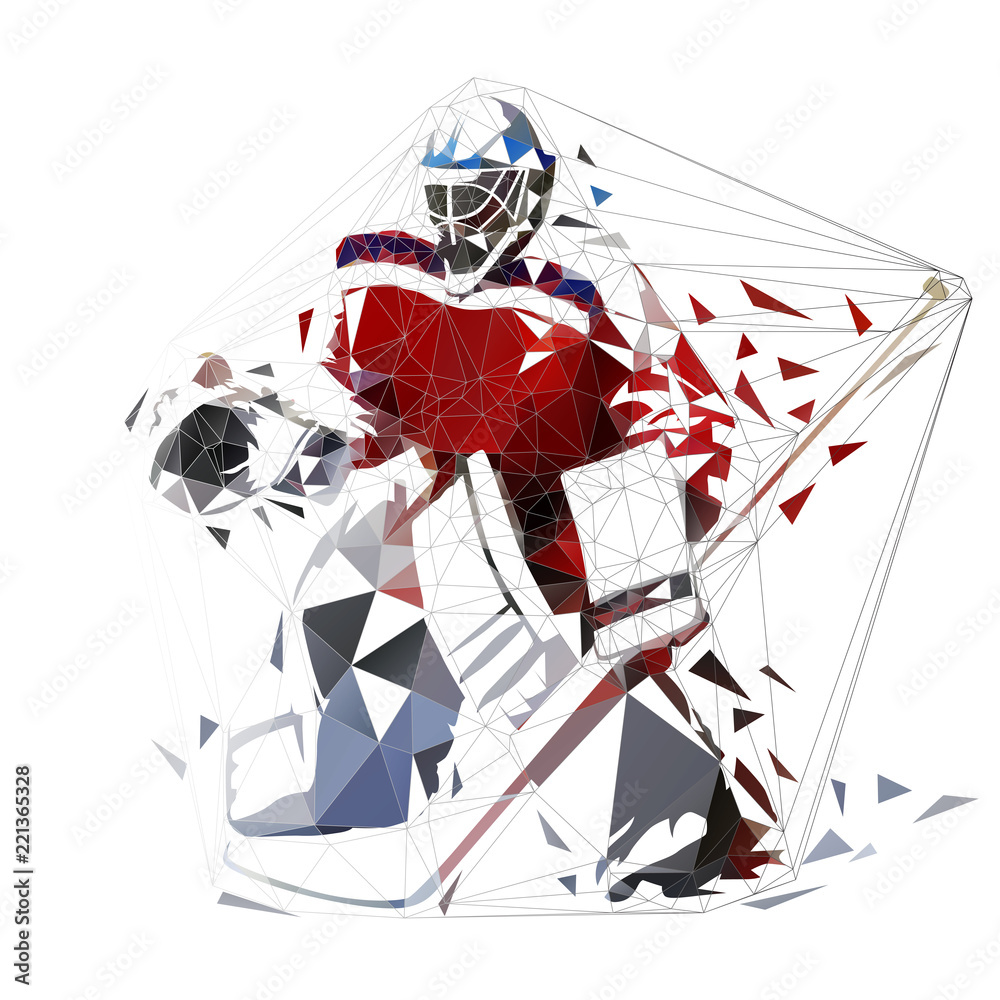 Naklejka premium Hockey goalie, geometric vector illustration. Ice hockey player, low poly