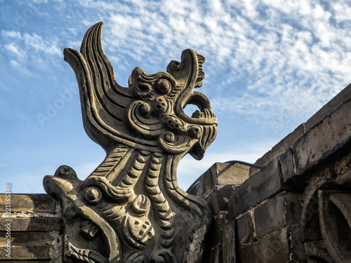 Chinese decoration, architecture and ornaments, sunset photography at Pingyao Ancient City, Unesco heritage site, China