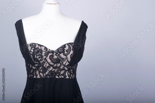 Tailors Mannequin dressed in a Black Lace Dress