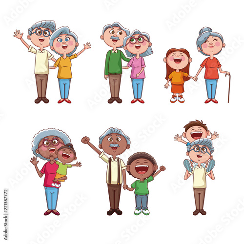 Set of grandparents with kids
