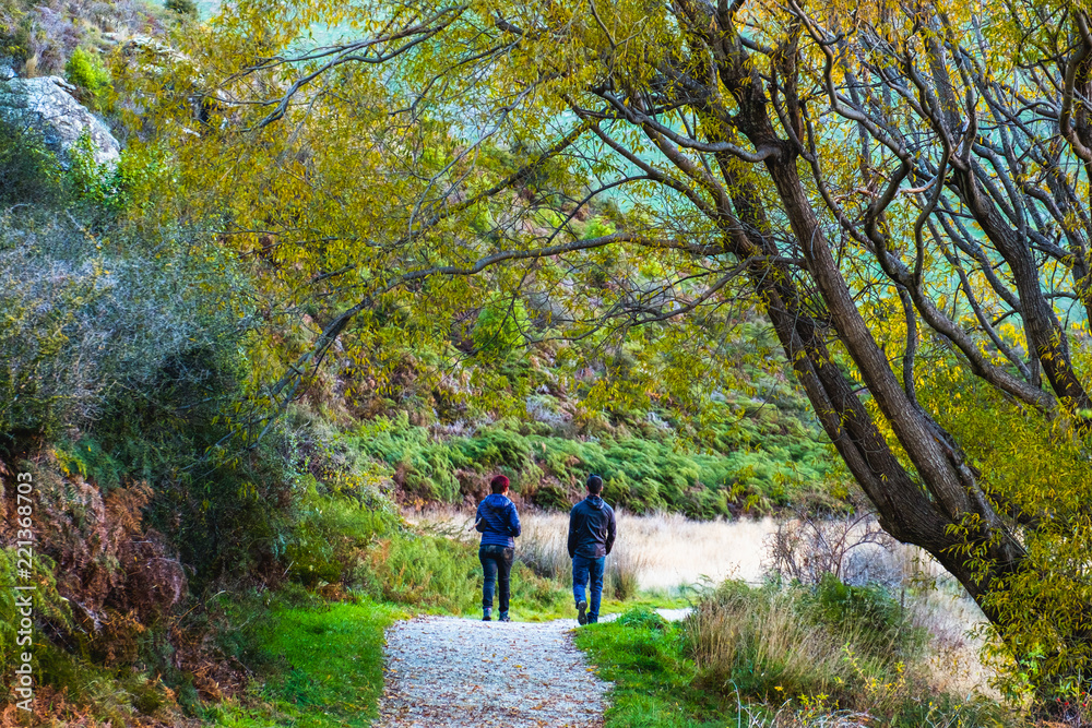People walk in the stunning landscape scenery. The diamond lake track, Wanaka, New Zealand. People walk in the stunning landscape scenery. The diamond lake track, Wanaka, New Zealand.
