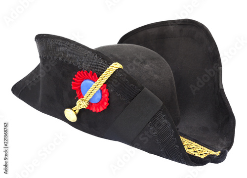 The bicorne or bicorn is a historical form of hat with two-corners that was widely adopted in the 1790s as an item of uniform by European and American military and naval officers. photo