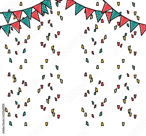 doodle party flags with confetti decoration design