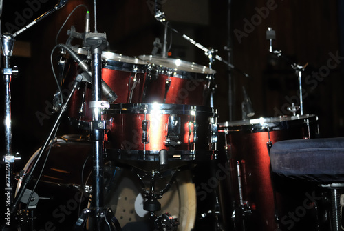 Drums set. Dark scene.