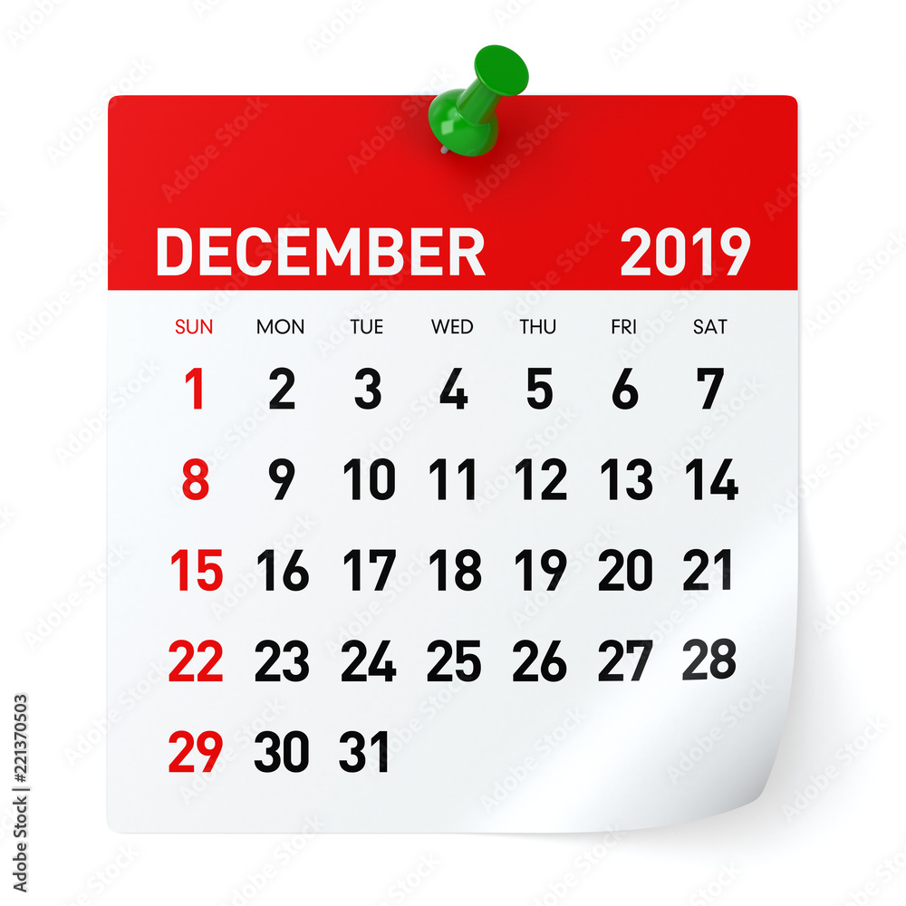 December 2019 - Calendar. - obrazy, fototapety, plakaty 