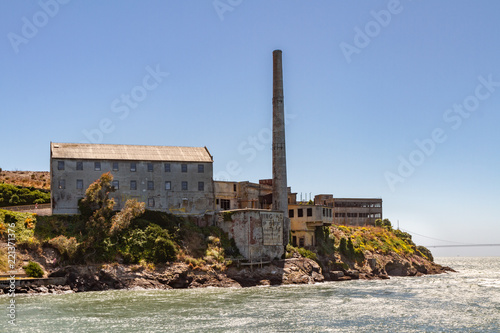 Cruising Around Alcatraz Island,  Ruins of Power House with Smokestack, Former Federal Penitentiary, San Francisco, California, USA - National Park