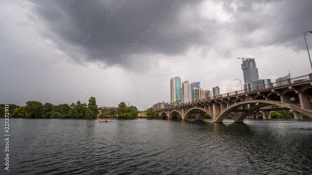 Wide Angle View of Downtown Austin Building From The River