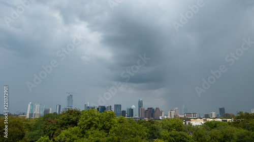View of Rain Storm over Austin Texas Skyline