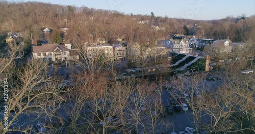 Rising Aerial View of Katonah and Metro North Train Station photo