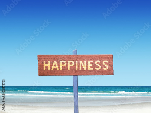 Happiness Sign at tropical beach