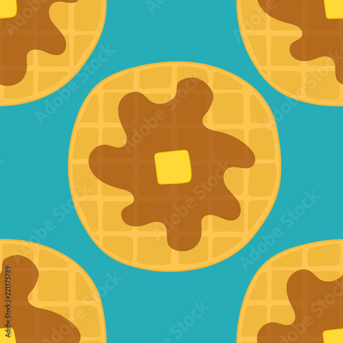 Seamless Pattern of Waffles with Syrup and Butter