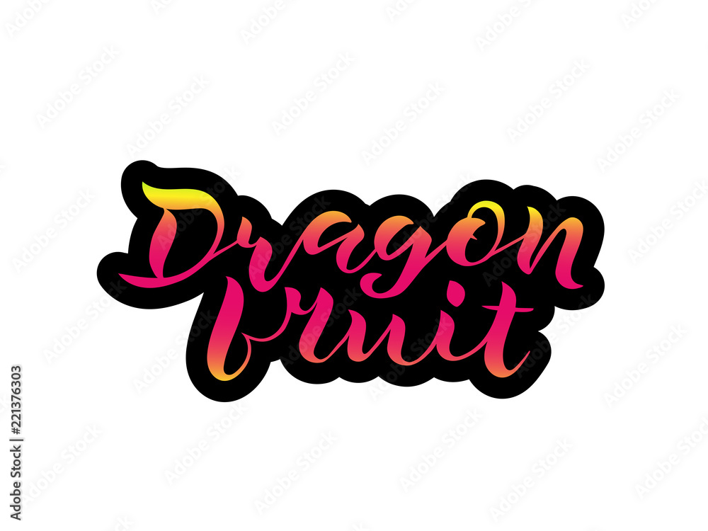 handwritten lettering Dragon fruit with pink gradient. Inscription on white background. isolated illustration design for print, posters, postcard, banner, invitation, sticker. handwritten lettering Dragon fruit with pink gradient. Inscription on white background. isolated illustration design for print, posters, postcard, banner, invitation, sticker.