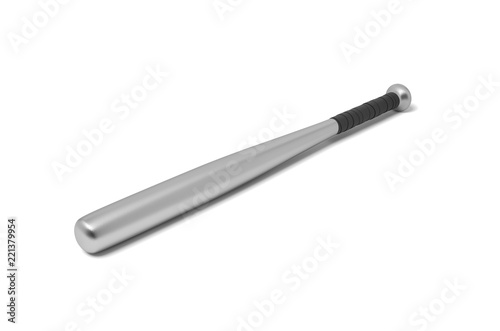 3d rendering of a single metal baseball bat with a wrapped handle isolated on a white background. © gearstd