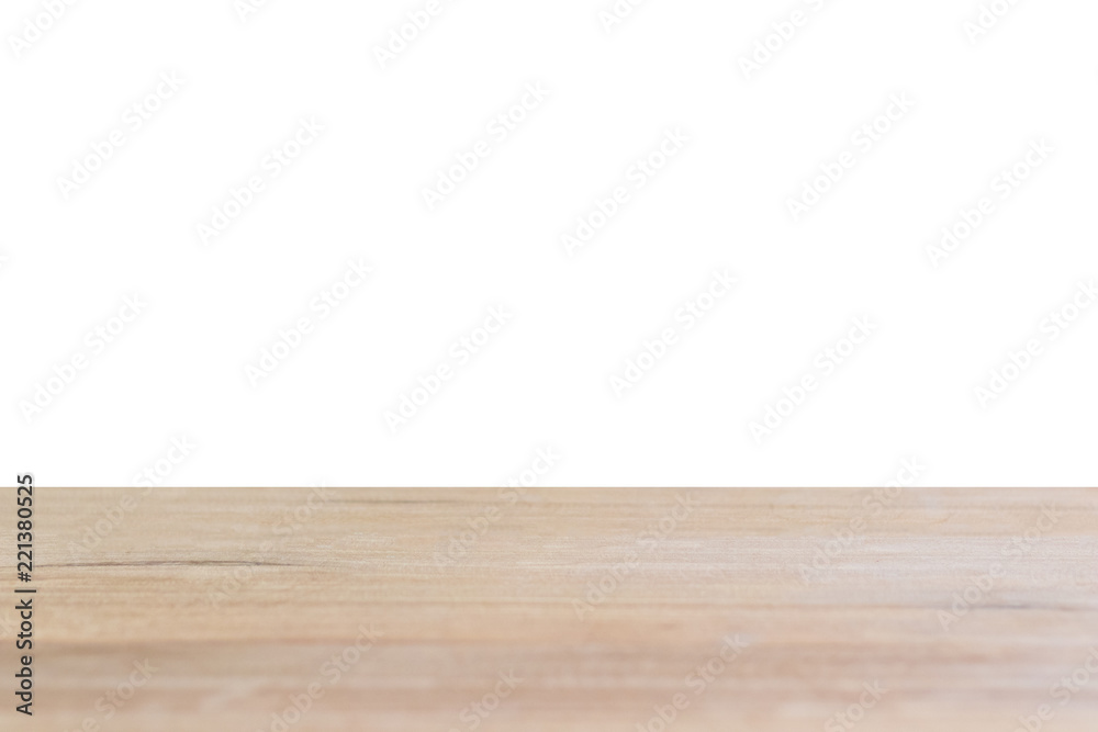 Naklejka premium Empty wooden table on isolated white background.