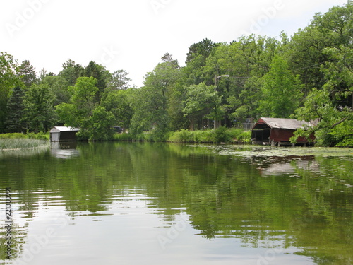 Old boat house on the river