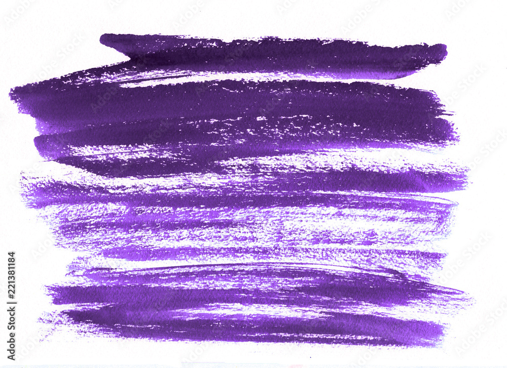 Stripes purple watercolor on white background.The color splashing on the paper. Hand drawn.