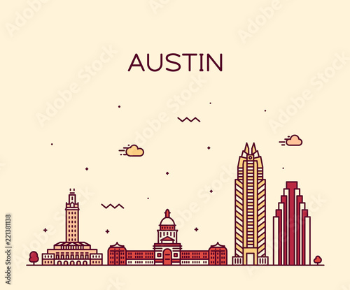 Austin skyline, Texas, USA. vector linear style