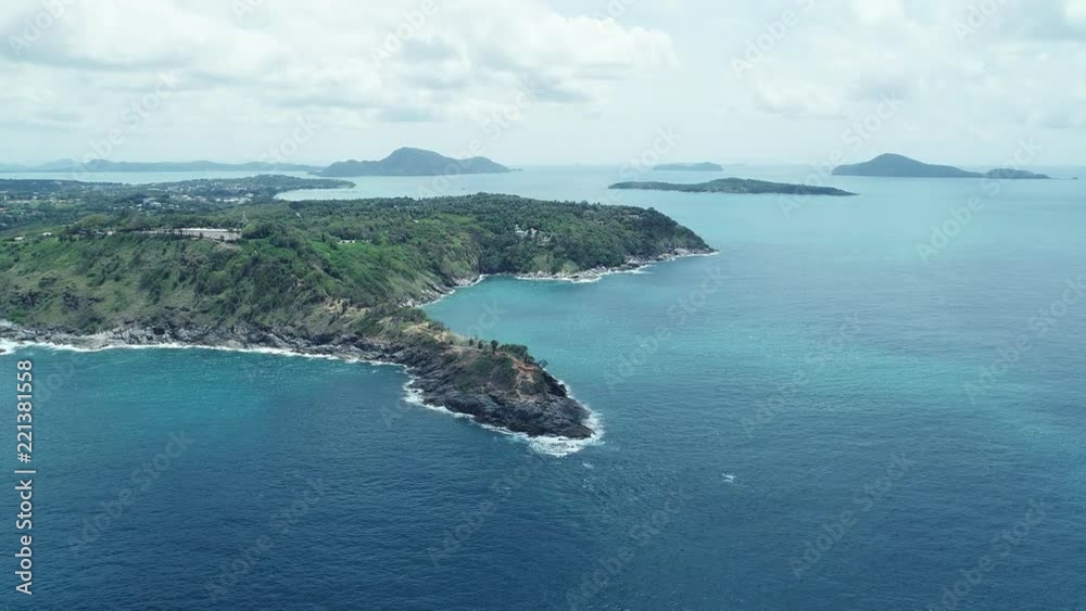Aerial view drone shot of Promthep Cape in Phuket thailand,beautiful landmark to see sunset in phuket thailand Aerial view drone shot of Promthep Cape in Phuket thailand,beautiful landmark to see sunset in phuket thailand