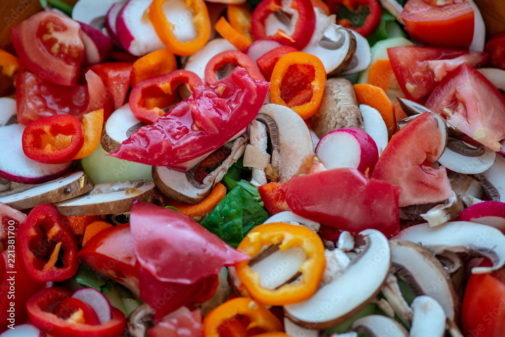 Top view of healthy organic salad with roots and other vegetables - healthy eating concept Top view of healthy organic salad with roots and other vegetables - healthy eating concept