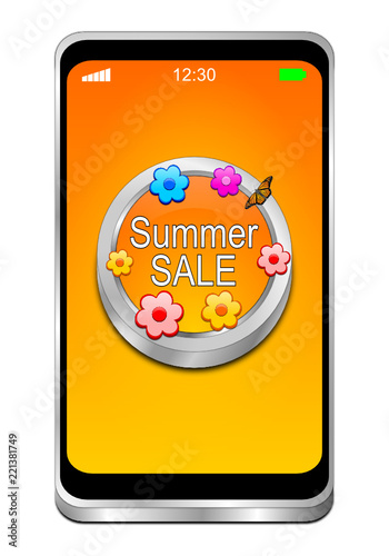 Smartphone with Summer Sale Button - 3D illustration